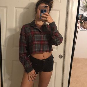 red and gray plaid crop top